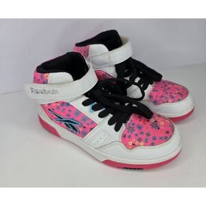 Reebok‎ Leather & Pink White Floral Hi Top Big Girls Shoe Size 2  #10572